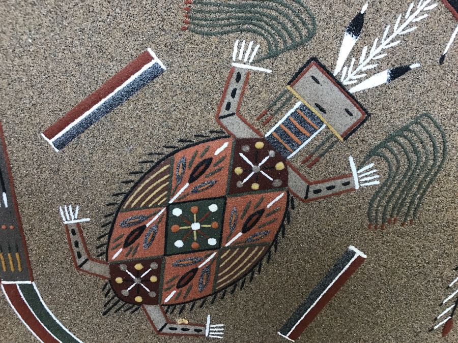 Sandpainting Titled 'Water Creatures' By Nelson Lewis With Story On Back 24'W X 24'H [Photo 21]