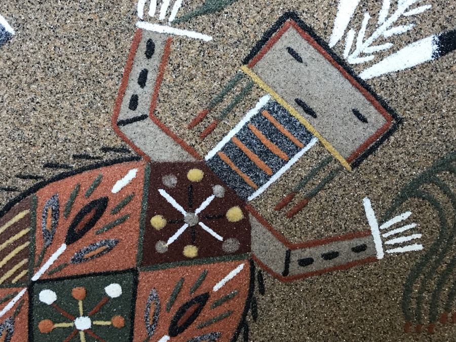 Sandpainting Titled 'Water Creatures' By Nelson Lewis With Story On Back 24'W X 24'H [Photo 12]