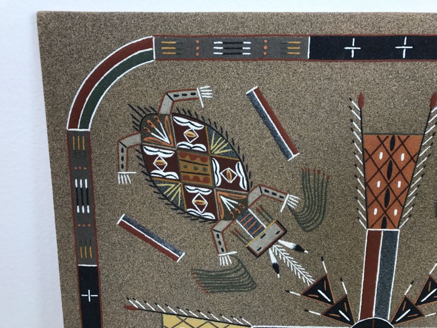 Sandpainting Titled 'Water Creatures' By Nelson Lewis With Story On Back 24'W X 24'H [Photo 2]