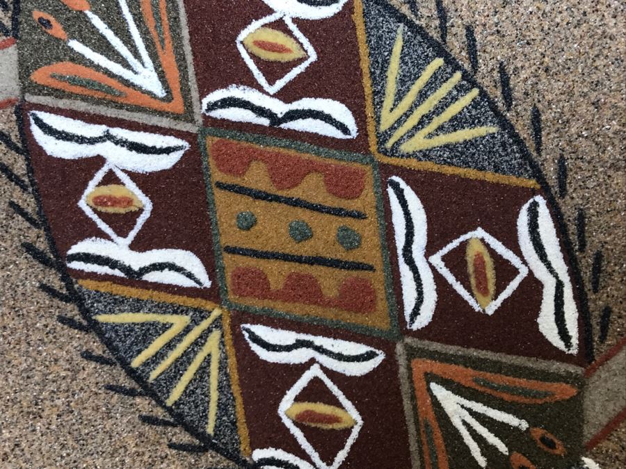 Sandpainting Titled 'Water Creatures' By Nelson Lewis With Story On Back 24'W X 24'H [Photo 13]