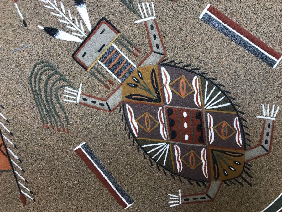 Sandpainting Titled 'Water Creatures' By Nelson Lewis With Story On Back 24'W X 24'H [Photo 9]