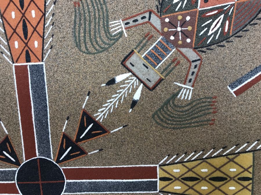 Sandpainting Titled 'Water Creatures' By Nelson Lewis With Story On Back 24'W X 24'H [Photo 7]