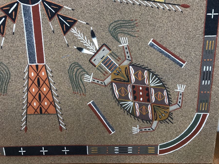 Sandpainting Titled 'Water Creatures' By Nelson Lewis With Story On Back 24'W X 24'H [Photo 8]