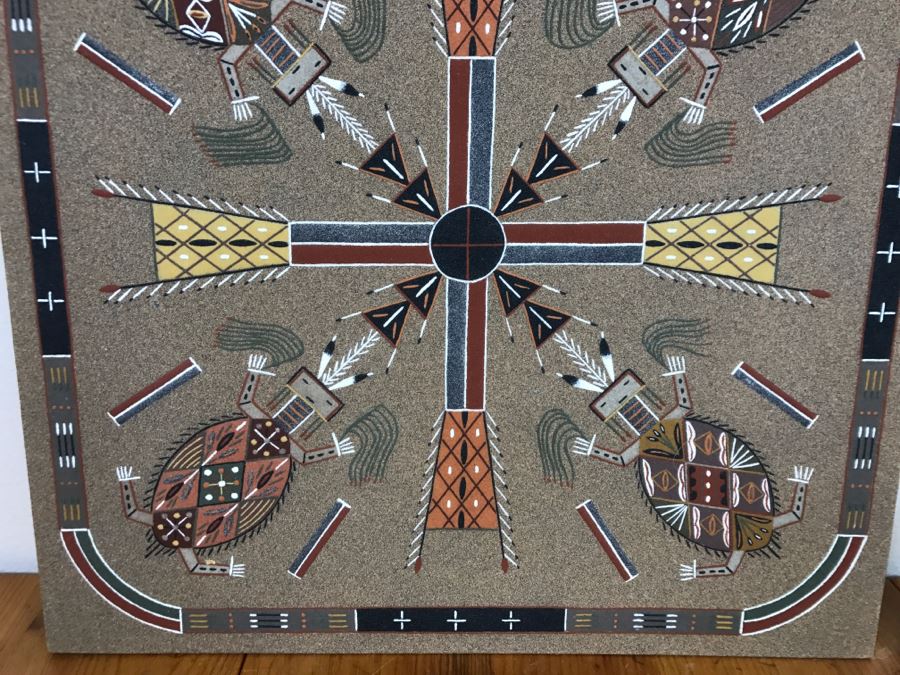 Sandpainting Titled 'Water Creatures' By Nelson Lewis With Story On Back 24'W X 24'H [Photo 4]