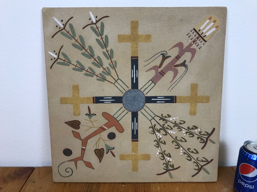 Navajo Sandpainting Titled 'Blessing Of The Crops' By Wilson Price Sr Vintage 1976 16'W X 16'H [Photo 2]