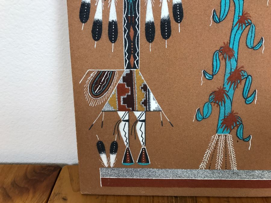 Vintage Sandpainting Signed On Back With Story 13'W X 13'H [Photo 5]