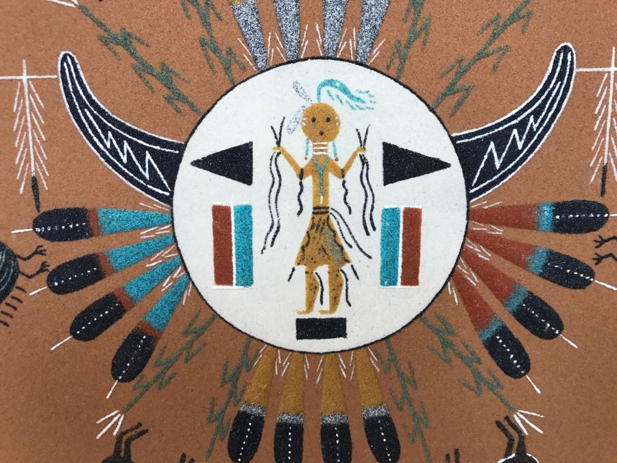 Vintage Sandpainting Signed On Back With Story 12'W X 12'H [Photo 9]