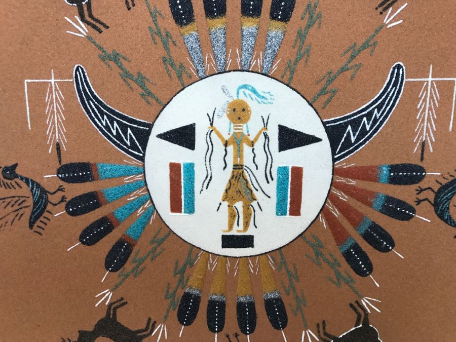 Vintage Sandpainting Signed On Back With Story 12'W X 12'H [Photo 11]