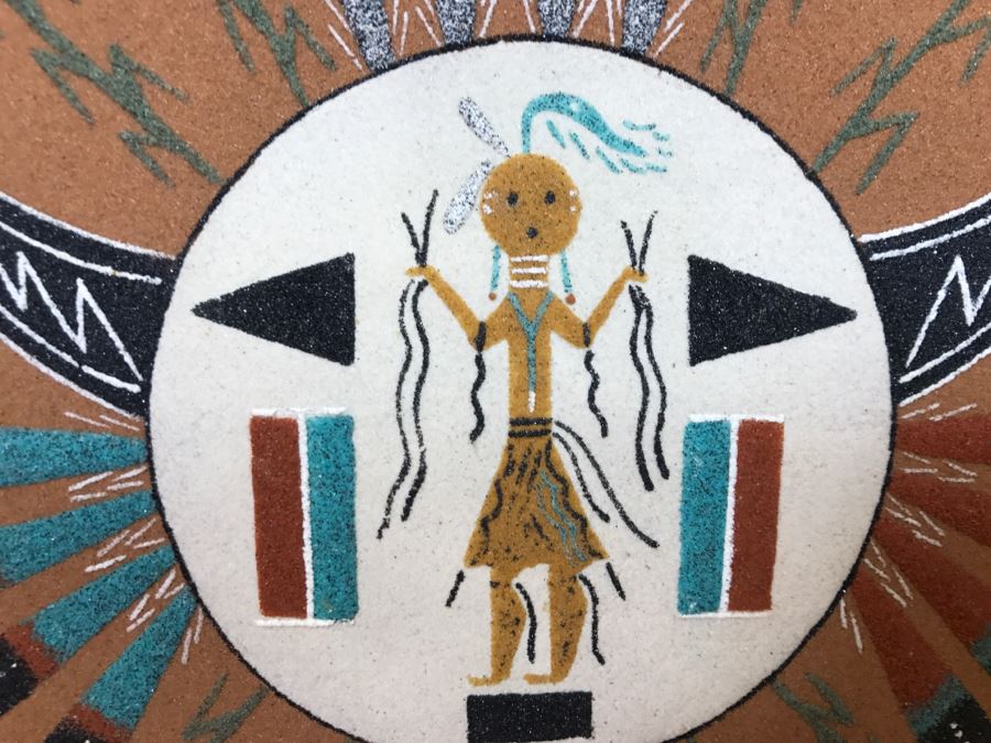 Vintage Sandpainting Signed On Back With Story 12'W X 12'H [Photo 7]