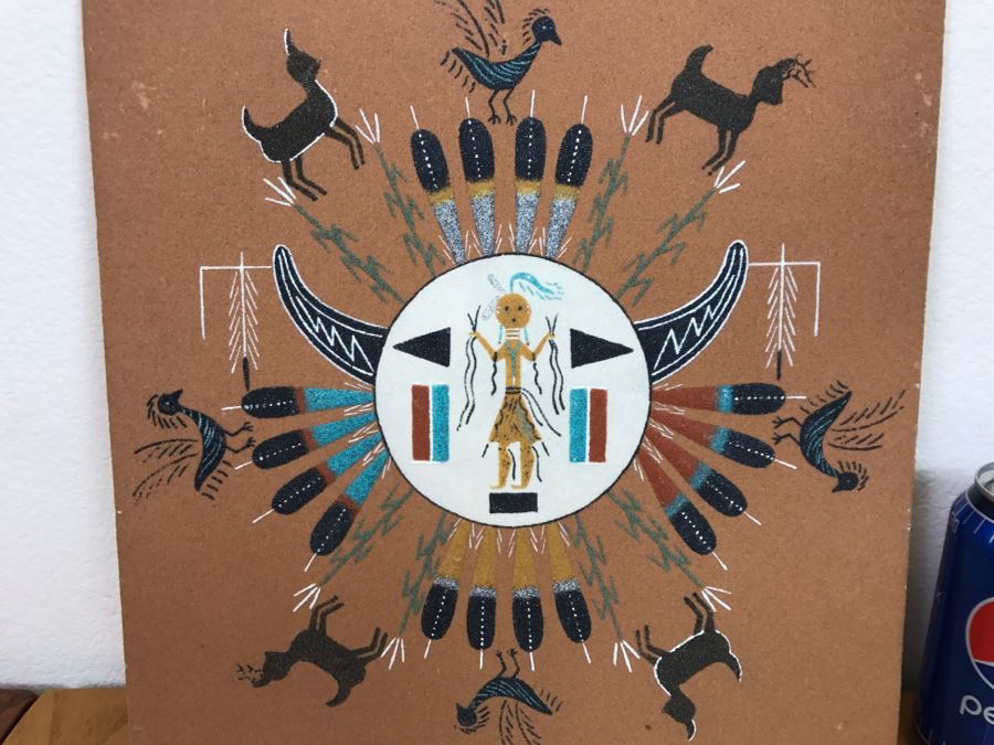 Vintage Sandpainting Signed On Back With Story 12'W X 12'H [Photo 10]