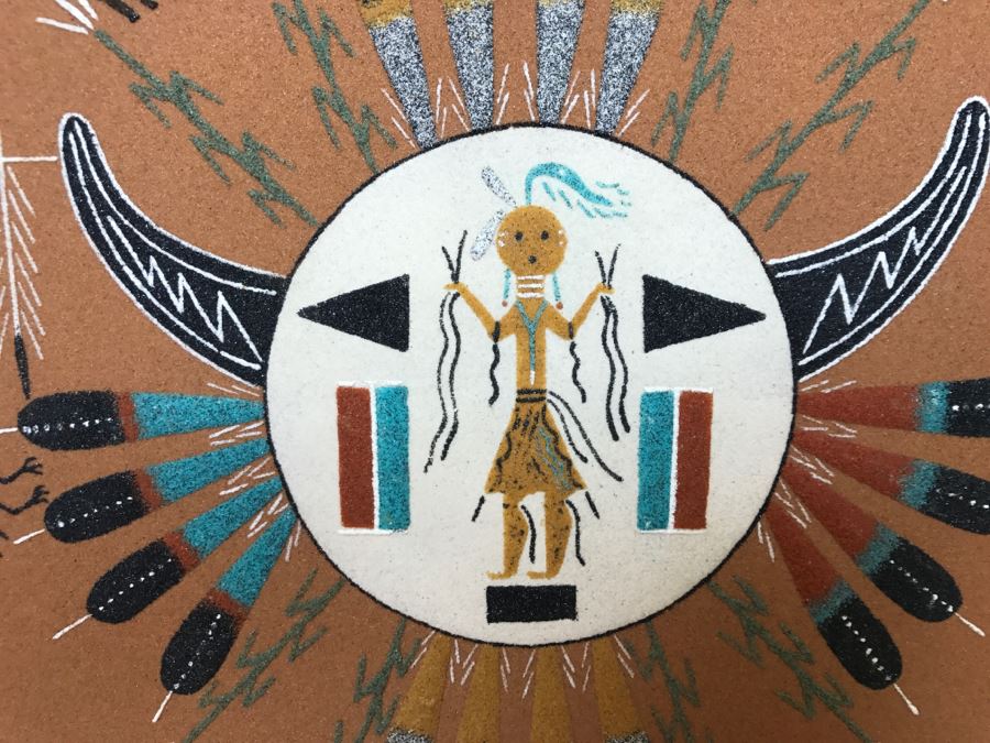 Vintage Sandpainting Signed On Back With Story 12'W X 12'H [Photo 3]