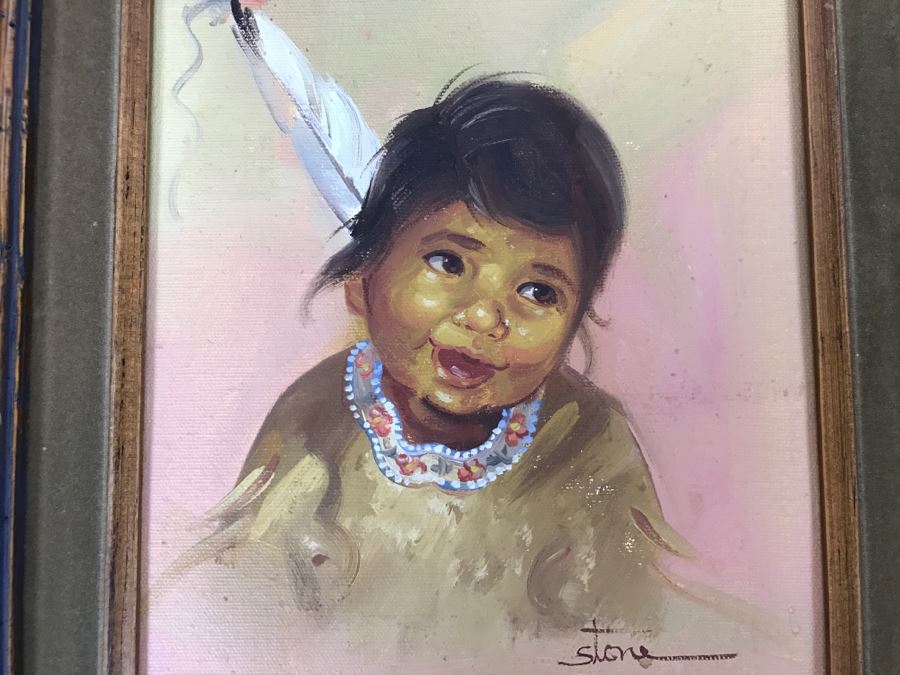 Original Oil Painting Of Native American Girl Signed Stone 13'W X 15'H [Photo 4]