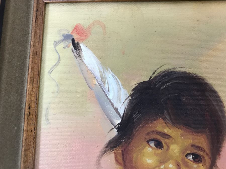 Original Oil Painting Of Native American Girl Signed Stone 13'W X 15'H [Photo 8]