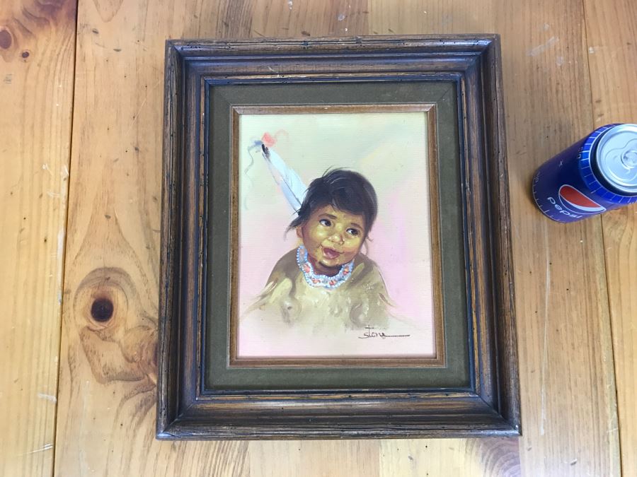Original Oil Painting Of Native American Girl Signed Stone 13'W X 15'H [Photo 2]