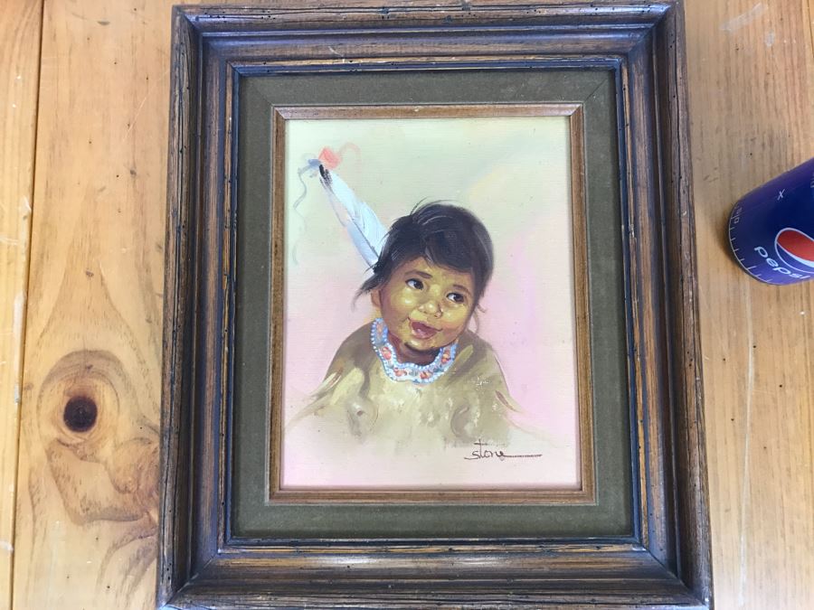 Original Oil Painting Of Native American Girl Signed Stone 13'W X 15'H [Photo 1]
