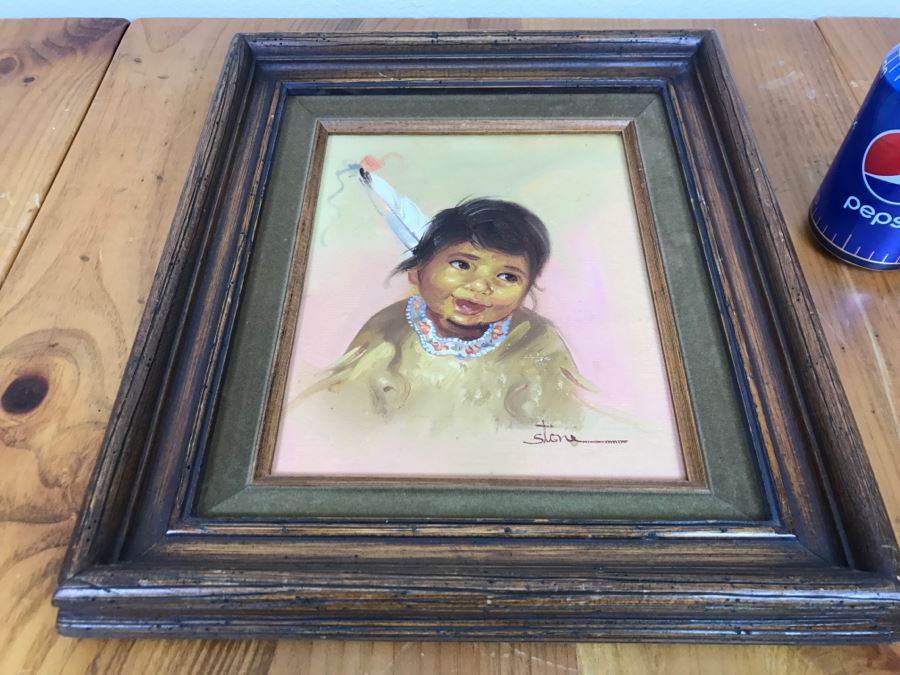 Original Oil Painting Of Native American Girl Signed Stone 13'W X 15'H [Photo 11]