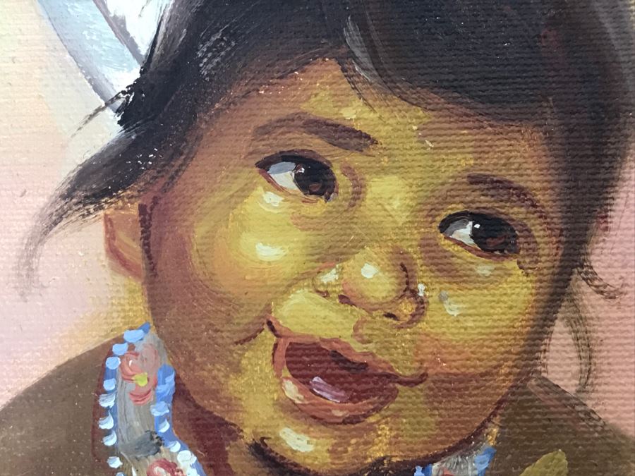 Original Oil Painting Of Native American Girl Signed Stone 13'W X 15'H [Photo 10]