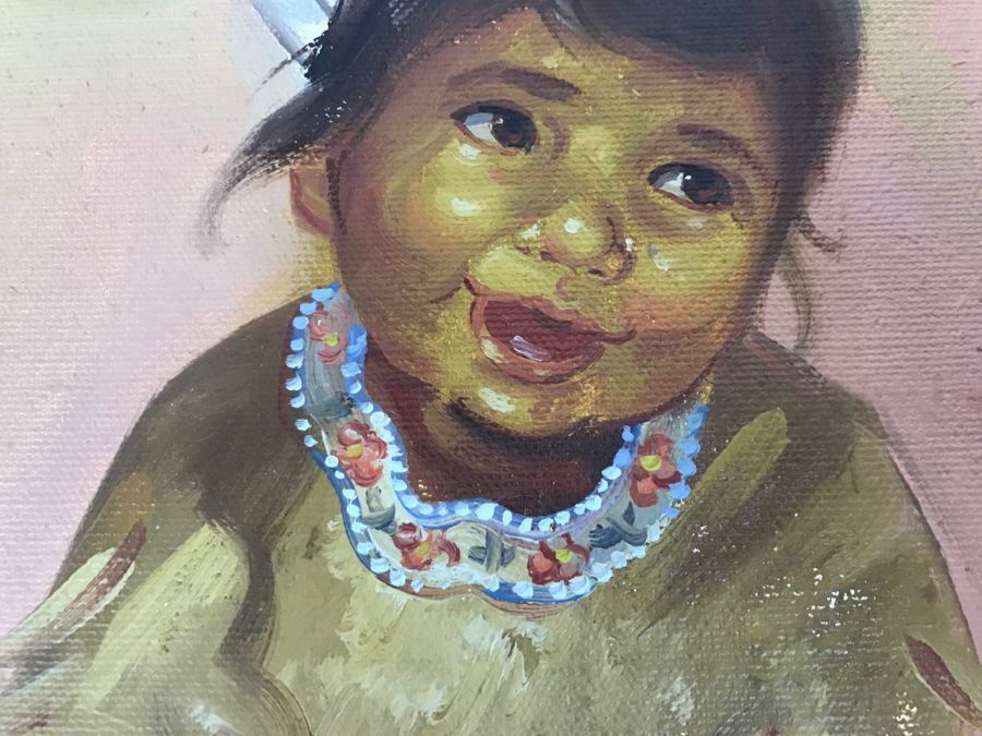 Original Oil Painting Of Native American Girl Signed Stone 13'W X 15'H [Photo 6]