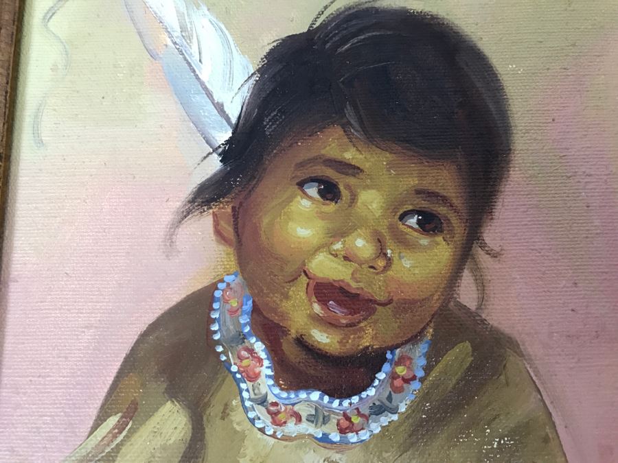 Original Oil Painting Of Native American Girl Signed Stone 13'W X 15'H [Photo 7]
