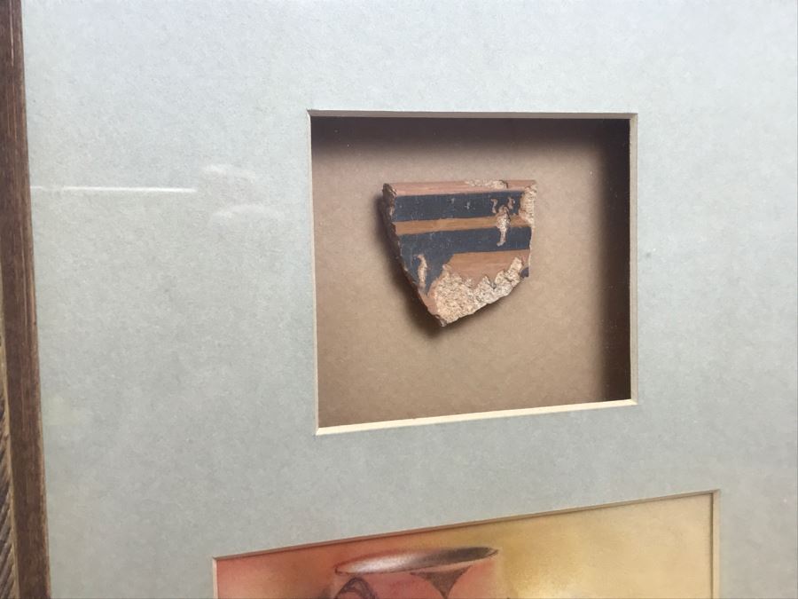 Original Painting Of Native American Pottery In Shadow Box Frame Featuring Actual Pottery Shard Piece Hand Signed By Artist Signature Illegible 10.5'W X 13.5'H [Photo 18]