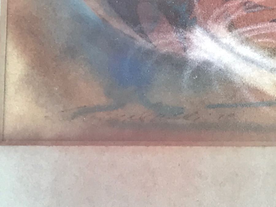 Original Painting Of Native American Pottery In Shadow Box Frame Featuring Actual Pottery Shard Piece Hand Signed By Artist Signature Illegible 10.5'W X 13.5'H [Photo 11]