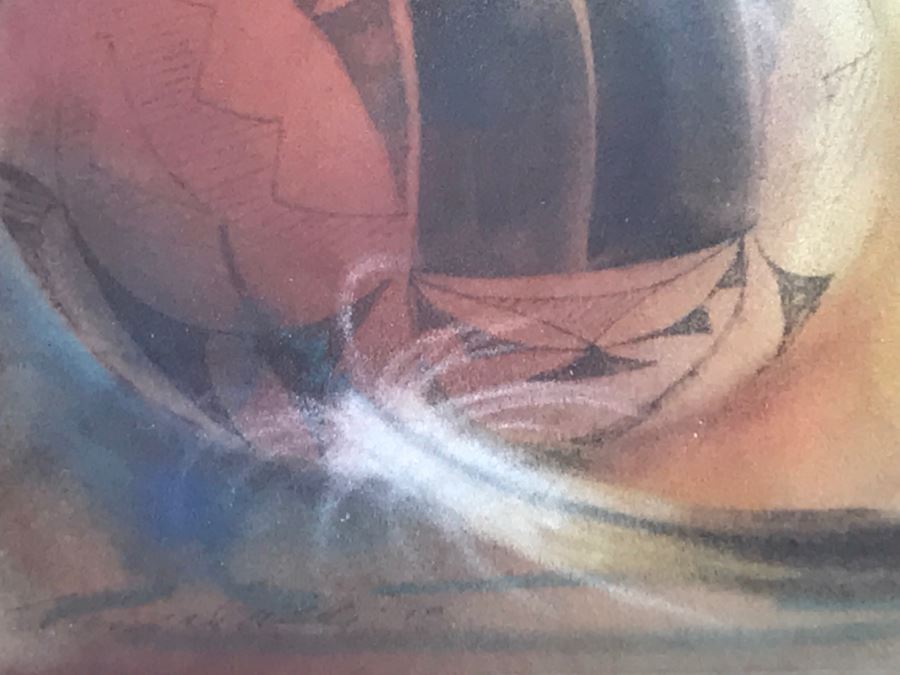 Original Painting Of Native American Pottery In Shadow Box Frame Featuring Actual Pottery Shard Piece Hand Signed By Artist Signature Illegible 10.5'W X 13.5'H [Photo 8]