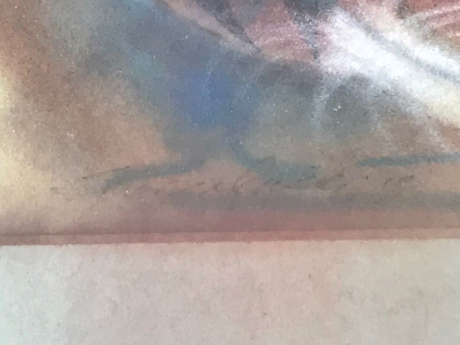 Original Painting Of Native American Pottery In Shadow Box Frame Featuring Actual Pottery Shard Piece Hand Signed By Artist Signature Illegible 10.5'W X 13.5'H [Photo 12]