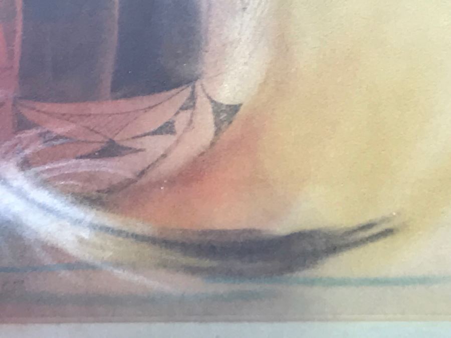 Original Painting Of Native American Pottery In Shadow Box Frame Featuring Actual Pottery Shard Piece Hand Signed By Artist Signature Illegible 10.5'W X 13.5'H [Photo 9]