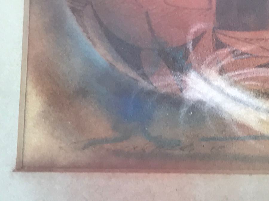 Original Painting Of Native American Pottery In Shadow Box Frame Featuring Actual Pottery Shard Piece Hand Signed By Artist Signature Illegible 10.5'W X 13.5'H [Photo 10]