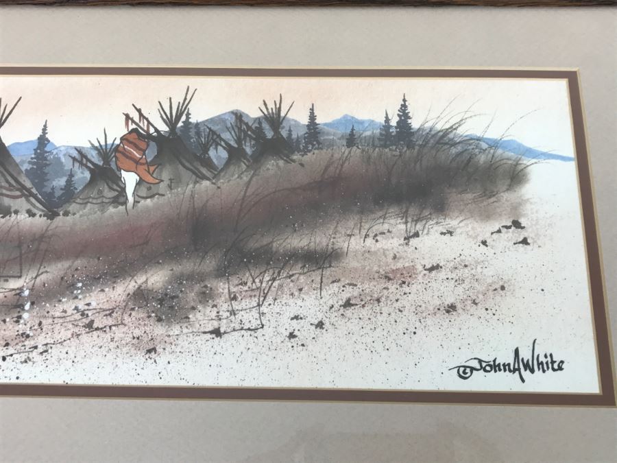 Limited Edition Arist Proof Print 19 Of 50 Artwork Depicting Man Walking Towards Tipis By John A White 26.5'W X 12'H [Photo 3]