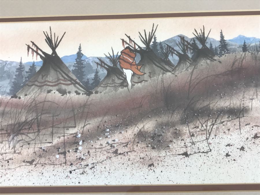 Limited Edition Arist Proof Print 19 Of 50 Artwork Depicting Man Walking Towards Tipis By John A White 26.5'W X 12'H [Photo 14]