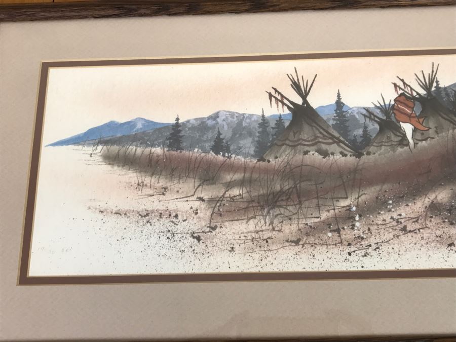 Limited Edition Arist Proof Print 19 Of 50 Artwork Depicting Man Walking Towards Tipis By John A White 26.5'W X 12'H [Photo 4]