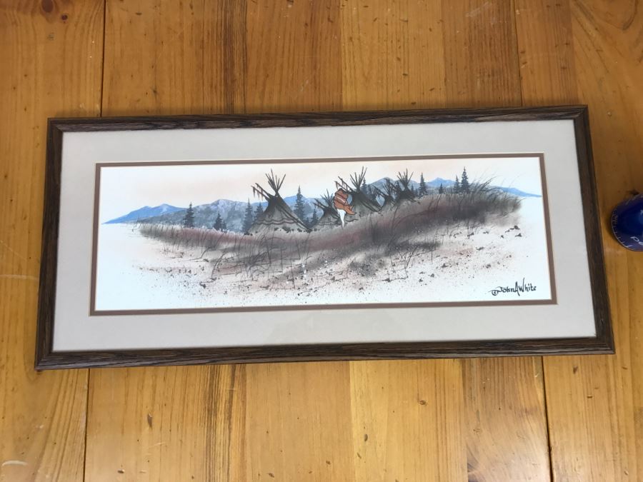 Limited Edition Arist Proof Print 19 Of 50 Artwork Depicting Man Walking Towards Tipis By John A White 26.5'W X 12'H [Photo 2]
