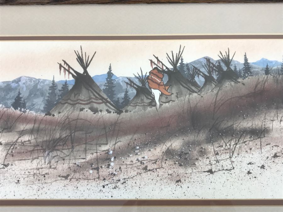 Limited Edition Arist Proof Print 19 Of 50 Artwork Depicting Man Walking Towards Tipis By John A White 26.5'W X 12'H [Photo 11]
