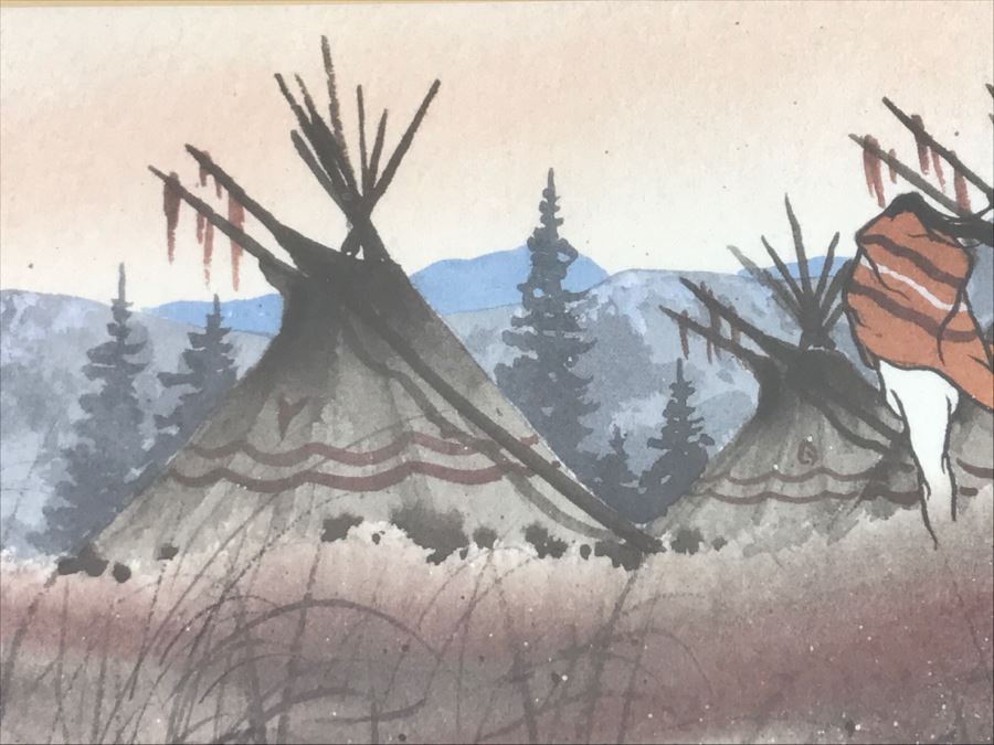 Limited Edition Arist Proof Print 19 Of 50 Artwork Depicting Man Walking Towards Tipis By John A White 26.5'W X 12'H [Photo 9]