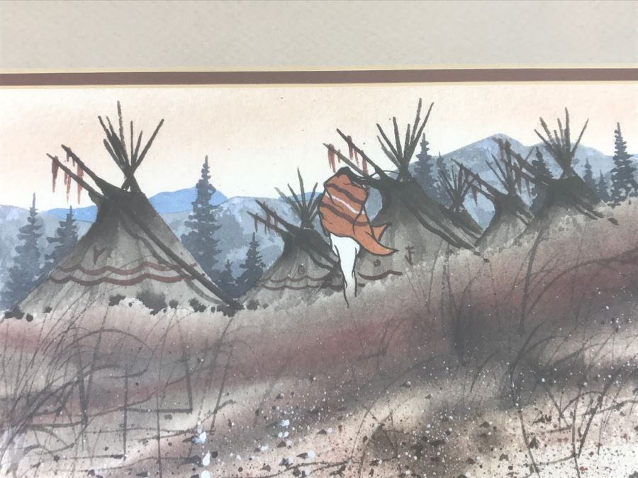 Limited Edition Arist Proof Print 19 Of 50 Artwork Depicting Man Walking Towards Tipis By John A White 26.5'W X 12'H [Photo 10]