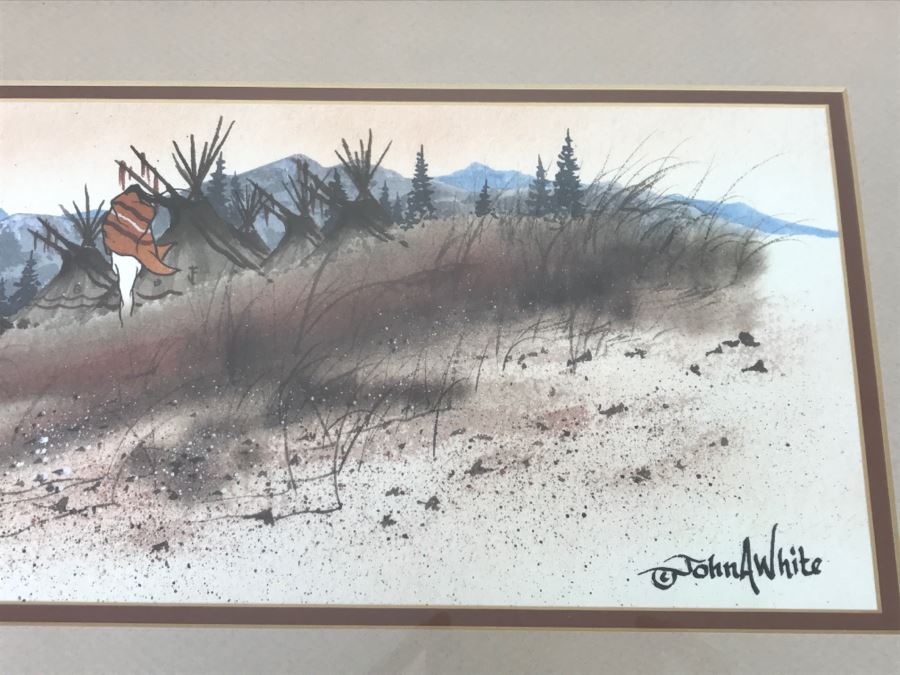 Limited Edition Arist Proof Print 19 Of 50 Artwork Depicting Man Walking Towards Tipis By John A White 26.5'W X 12'H [Photo 12]