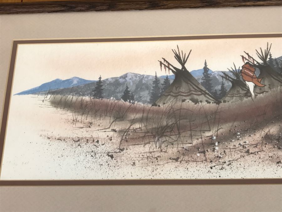 Limited Edition Arist Proof Print 19 Of 50 Artwork Depicting Man Walking Towards Tipis By John A White 26.5'W X 12'H [Photo 13]
