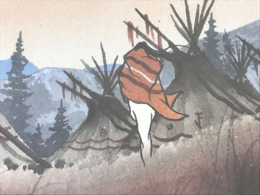 Limited Edition Arist Proof Print 19 Of 50 Artwork Depicting Man Walking Towards Tipis By John A White 26.5'W X 12'H [Photo 8]