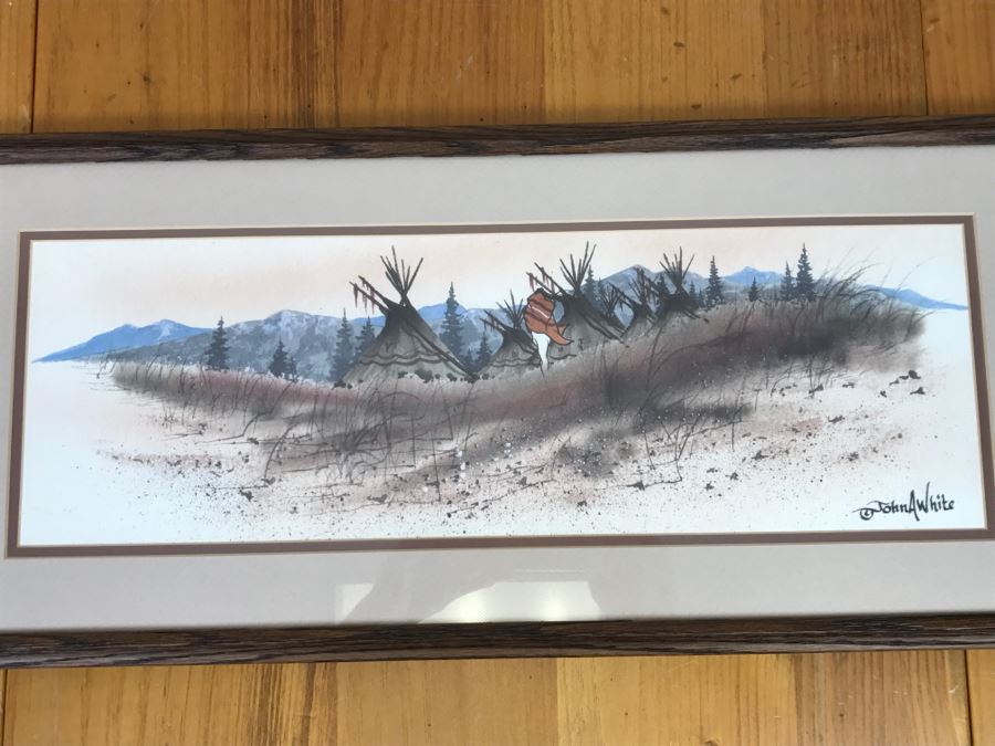 Limited Edition Arist Proof Print 19 Of 50 Artwork Depicting Man Walking Towards Tipis By John A White 26.5'W X 12'H [Photo 1]