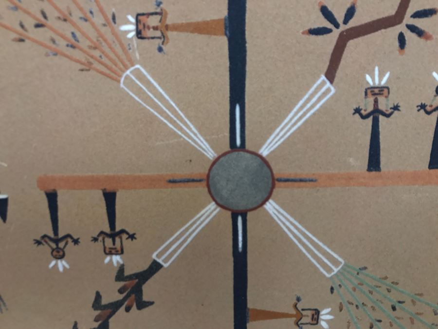 Signed Navajo Sand Painting Titled 'Whirling Logs' With Hand Written Story On Back Hand Signed 24'W X 24'H [Photo 6]