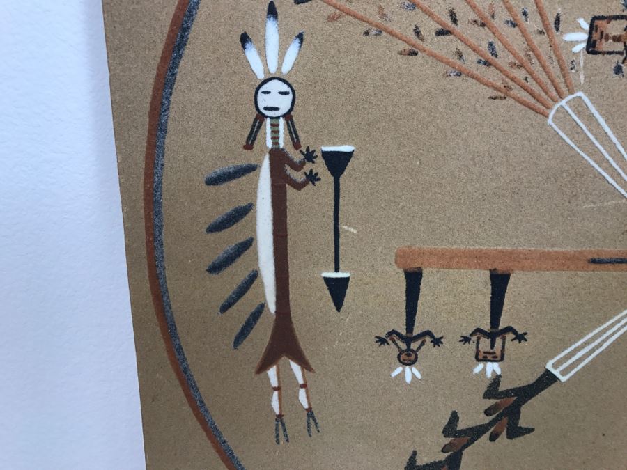 Signed Navajo Sand Painting Titled 'Whirling Logs' With Hand Written Story On Back Hand Signed 24'W X 24'H [Photo 12]