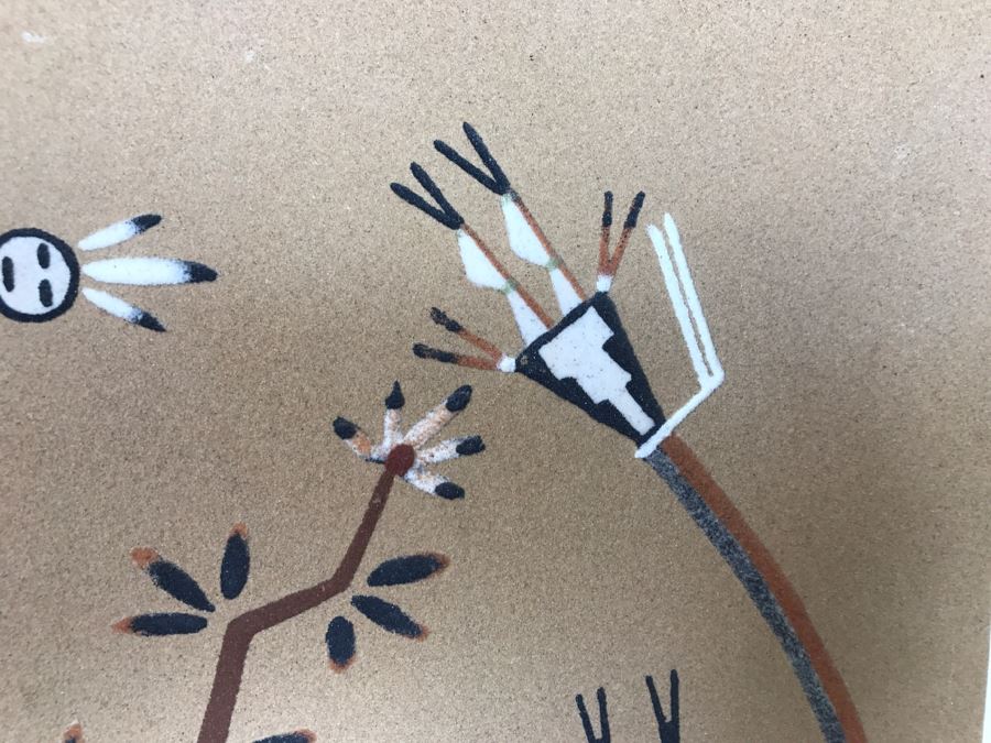 Signed Navajo Sand Painting Titled 'Whirling Logs' With Hand Written Story On Back Hand Signed 24'W X 24'H [Photo 9]