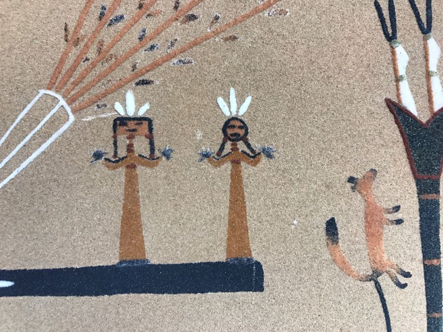 Signed Navajo Sand Painting Titled 'Whirling Logs' With Hand Written Story On Back Hand Signed 24'W X 24'H [Photo 21]