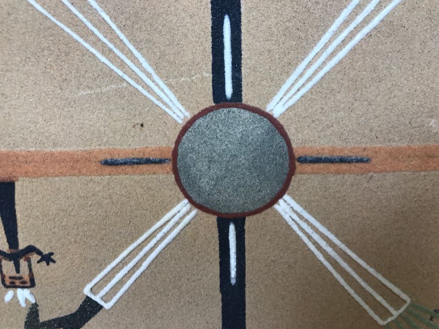 Signed Navajo Sand Painting Titled 'Whirling Logs' With Hand Written Story On Back Hand Signed 24'W X 24'H [Photo 20]