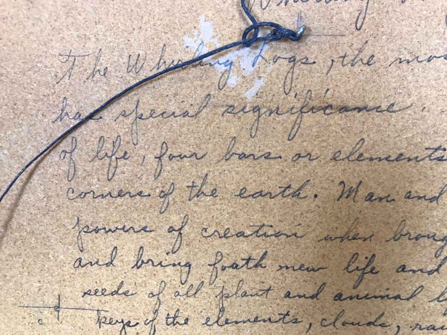 Signed Navajo Sand Painting Titled 'Whirling Logs' With Hand Written Story On Back Hand Signed 24'W X 24'H [Photo 27]