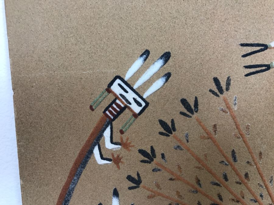 Signed Navajo Sand Painting Titled 'Whirling Logs' With Hand Written Story On Back Hand Signed 24'W X 24'H [Photo 15]
