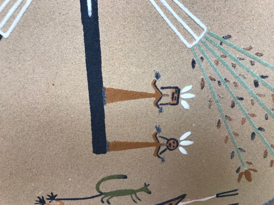 Signed Navajo Sand Painting Titled 'Whirling Logs' With Hand Written Story On Back Hand Signed 24'W X 24'H [Photo 17]