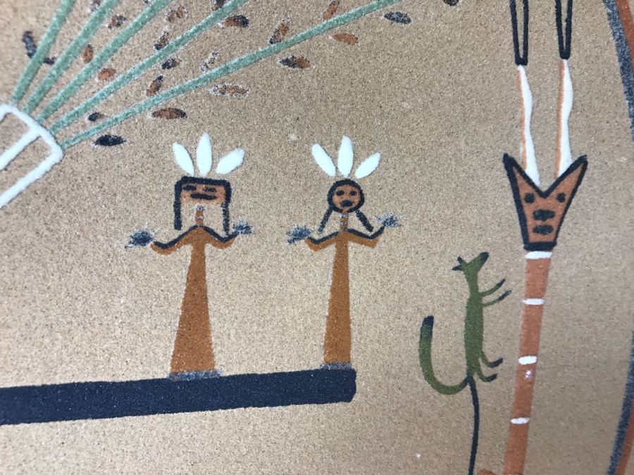 Signed Navajo Sand Painting Titled 'Whirling Logs' With Hand Written Story On Back Hand Signed 24'W X 24'H [Photo 19]