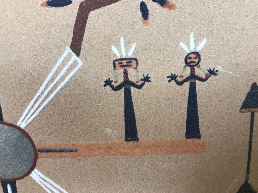 Signed Navajo Sand Painting Titled 'Whirling Logs' With Hand Written Story On Back Hand Signed 24'W X 24'H [Photo 11]